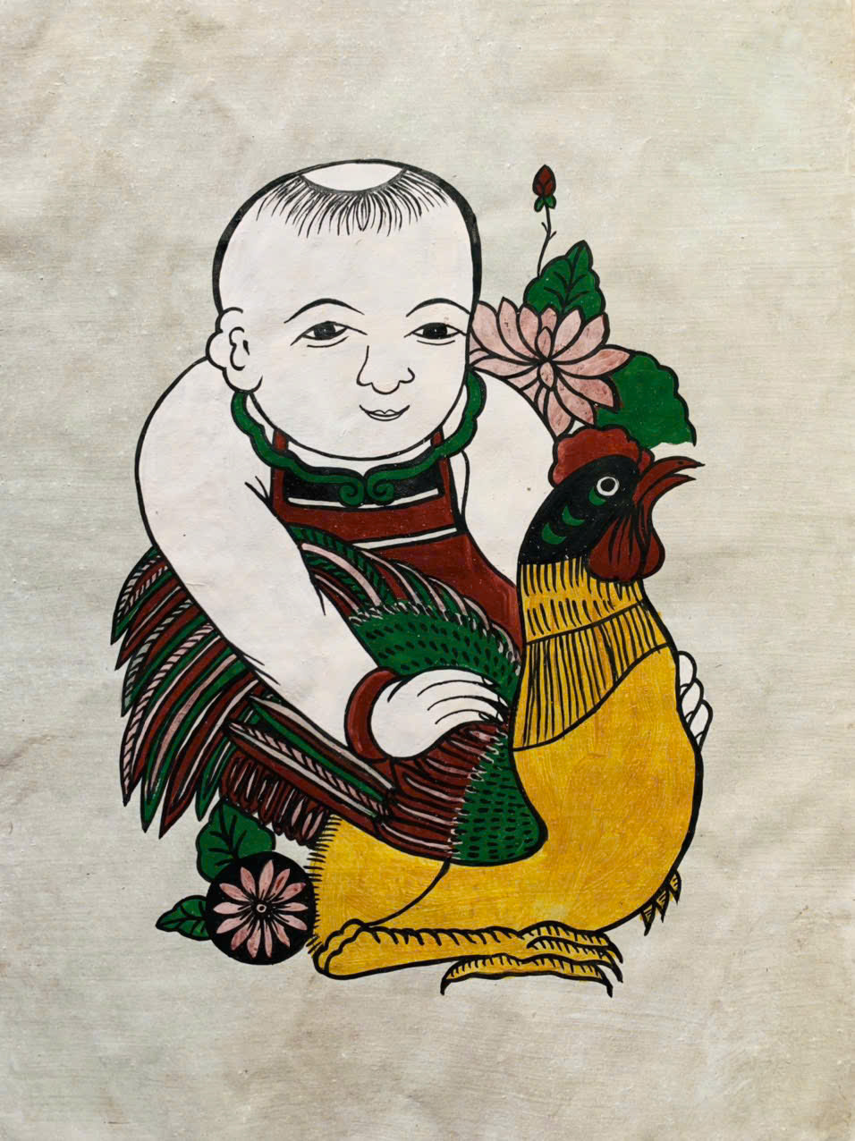 Tranh Đông Hồ - Em Bé Ôm Gà
